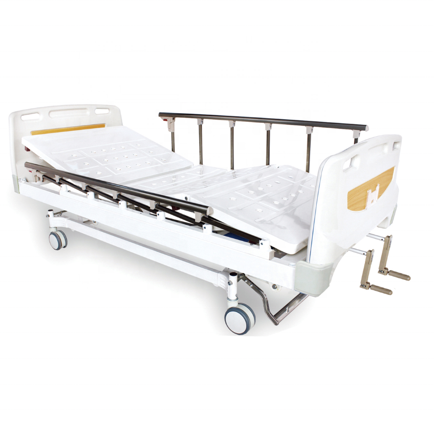 Patul de spital manual ABS cu 2 funcții, 2 manivelă, pat medical de îngrijire