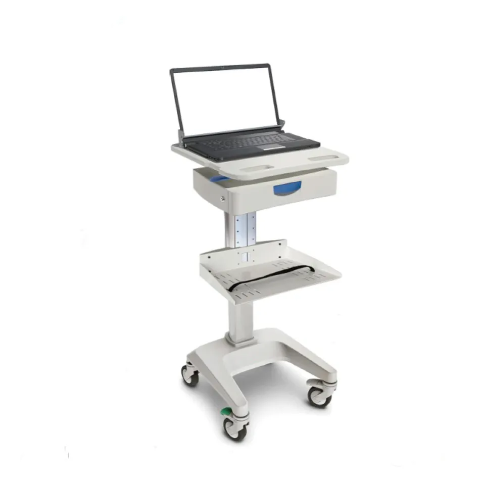 Hospital Height Adjustable Mobile Furniture Clinic Trolley Nursing Trolley Dengan Komputer