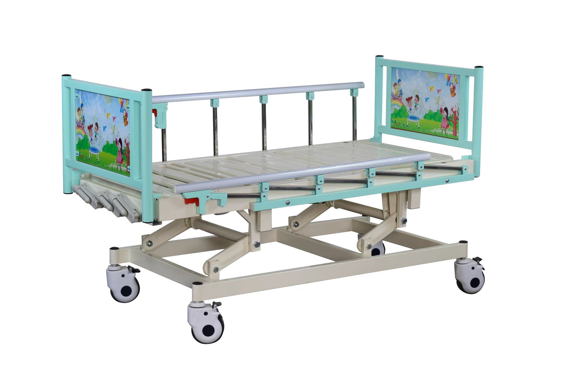 Hospital furniture two crank manual baby cots cribs children metal bed With Siderails