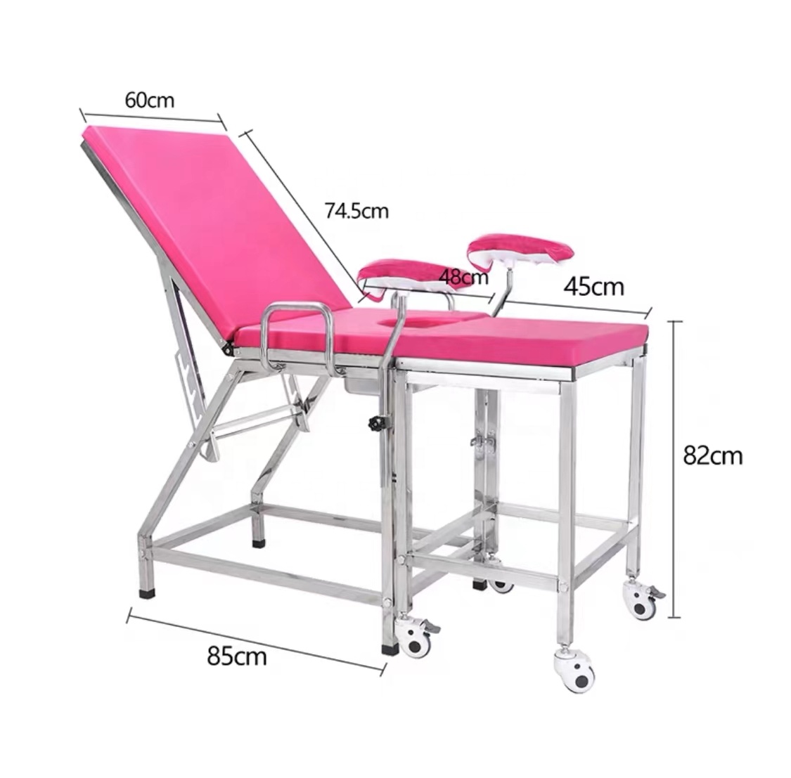 Pink Stainless Steel Portable Gynecological Exam Table Patient Gynecology Examination Bed