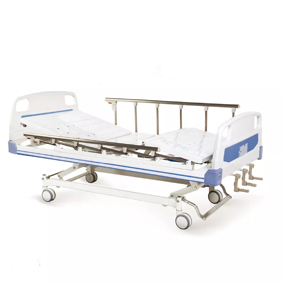 China Manufacturer Multifunctional Adjustable Three Cranks Care Nursing Manual Medical Hospital Bed Rails Equipments